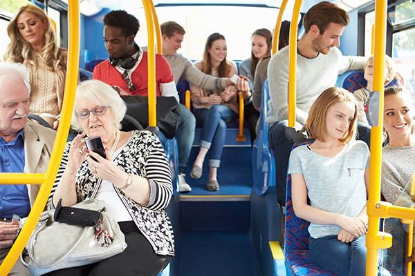 A bus full of happy passengers