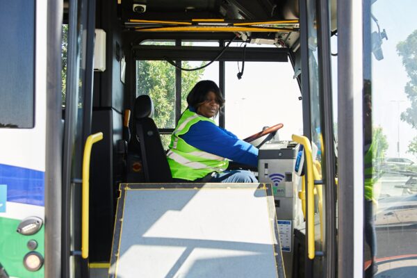 Wheelchair lift on bus being loaded up