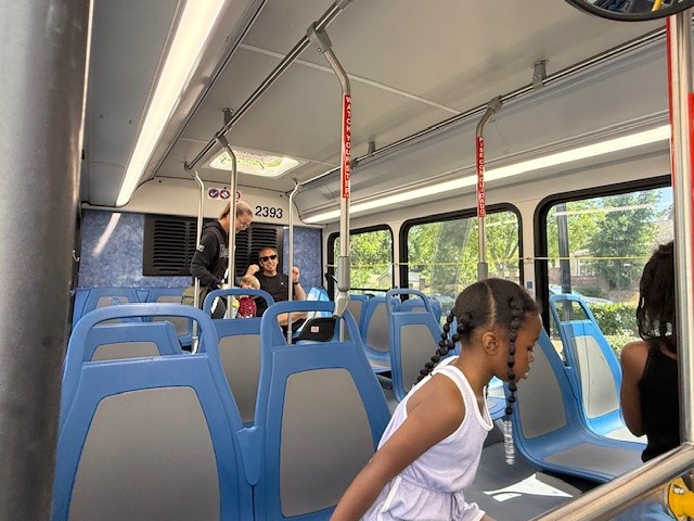 Fun on the bus - group doing quiz STEM 2025