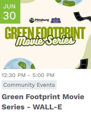 picture of green footprint movie series poster with world and wall-e title