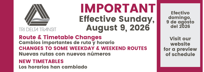 Ad about timetable and routes changing Aug 9th