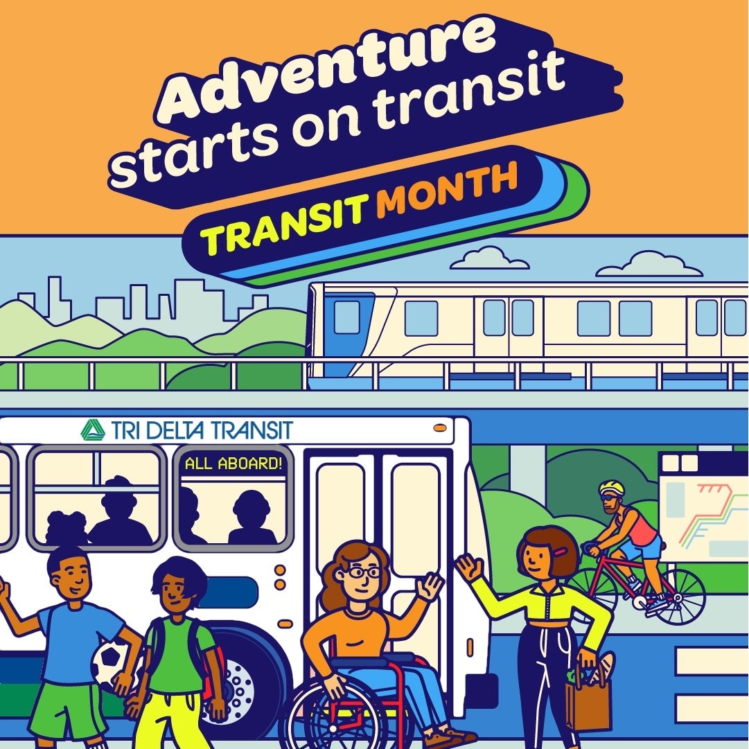 city scene cartoon with TDT and BART vehicles